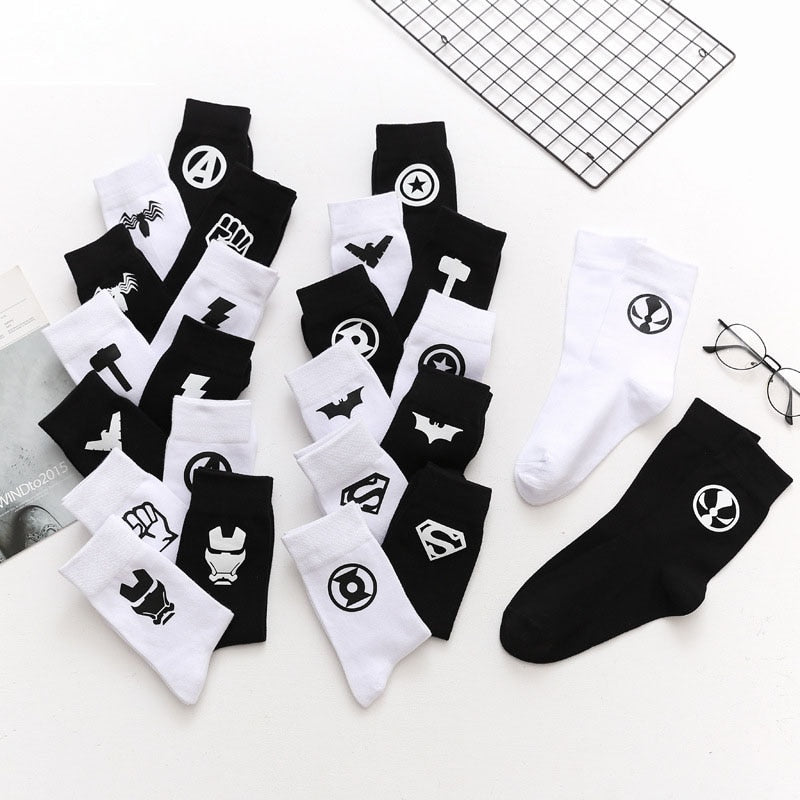 Marvel Iron Man socks Avengers superman Captain America Spider Man COS personality casual funny novelty black men cotton sock