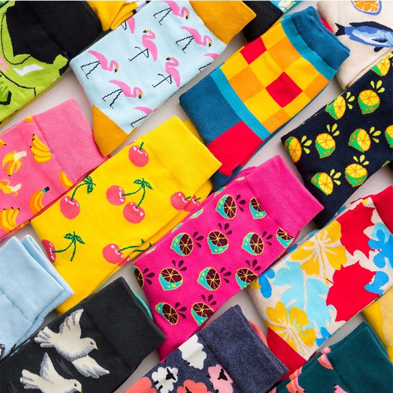 Colour Crew Cotton Happy Socks Men Women British Style Casual Harajuku Designer Brand Fashion Novelty Art For Couple Fun