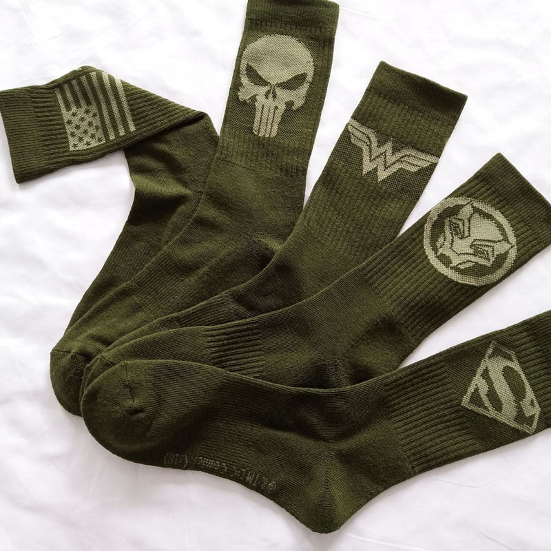 Marvel Comics Hero General Socks cartoon Superman Captain America Towel bottom Warm Stitching pattern Military green Casual Sock